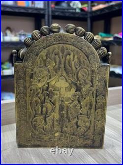 Rare Antique 1909 Brass Triptych Icon Church of Holy Land Sepulchre Jerusalem