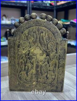 Rare Antique 1909 Brass Triptych Icon Church of Holy Land Sepulchre Jerusalem