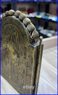 Rare Antique 1909 Brass Triptych Icon Church of Holy Land Sepulchre Jerusalem