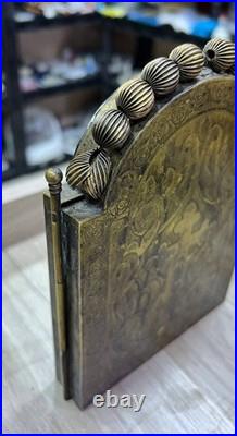 Rare Antique 1909 Brass Triptych Icon Church of Holy Land Sepulchre Jerusalem