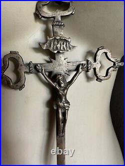 Rare Antique Bronze Religious Procession Cross 17cm by 12cm