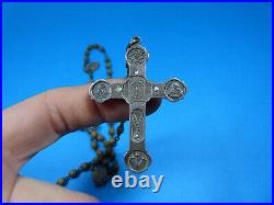 Rare Antique? Christ Metal & Seed Wood Rosary Religious Necklace Pendant Medals