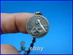 Rare Antique? Christ Metal & Seed Wood Rosary Religious Necklace Pendant Medals