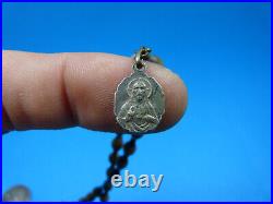 Rare Antique? Christ Metal & Seed Wood Rosary Religious Necklace Pendant Medals