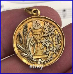 Rare Antique French 18k Yellow and White Gold Religious Medal Chalice c1892