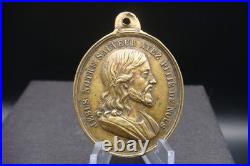 Rare Antique French Bronze Medal Jesus & Virgin Mary Catholic Protection c1900