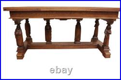Rare Antique French Gothic Table, Monk Leg Carvings, Religious, Oak, 1920's