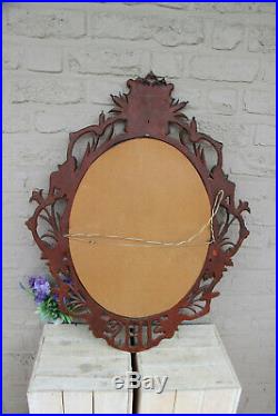 Rare Antique French Religious church IHS symbol cross Mirror wood gold gilt