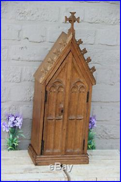 Rare Antique French wood carved neo gothic chapel Communion Cabinet religious
