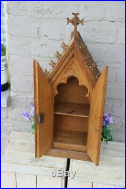 Rare Antique French wood carved neo gothic chapel Communion Cabinet religious