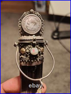 Rare Antique Latin American Holy Reliquary c. 1700-1800s Silver, Gold & Tourmal