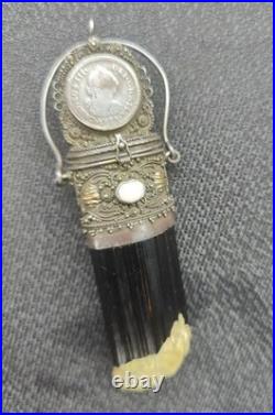 Rare Antique Latin American Holy Reliquary c. 1700-1800s Silver, Gold & Tourmal