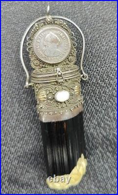 Rare Antique Latin American Holy Reliquary c. 1700-1800s Silver, Gold & Tourmal
