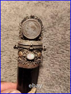 Rare Antique Latin American Holy Reliquary c. 1700-1800s Silver, Gold & Tourmal