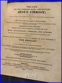 Rare Antique Leather Bound Religious Book Life of Jesus Christ 1820 Illustrated