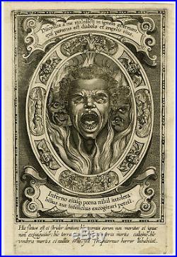Rare Antique Master Print-RELIGION-HELL-SINNER-DEVIL-Panderen-ca. 1620