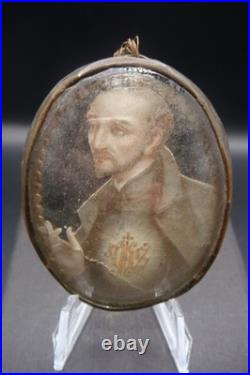 Rare Antique Monastery Domed Glass St. Ignatius of Loyola Religious Small Icon