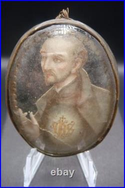Rare Antique Monastery Domed Glass St. Ignatius of Loyola Religious Small Icon