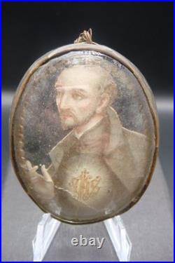 Rare Antique Monastery Domed Glass St. Ignatius of Loyola Religious Small Icon