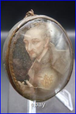 Rare Antique Monastery Domed Glass St. Ignatius of Loyola Religious Small Icon