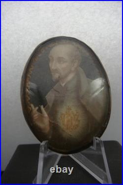 Rare Antique Monastery Domed Glass St. Ignatius of Loyola Religious Small Icon