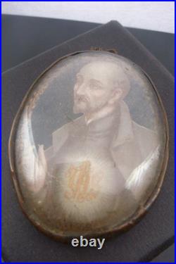 Rare Antique Monastery Domed Glass St. Ignatius of Loyola Religious Small Icon