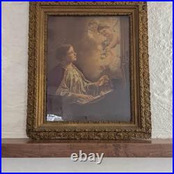 Rare Antique Ornate Large Frame Religious Framed Art St Cecilia Wood Gold Angels