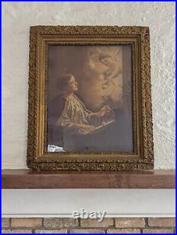 Rare Antique Ornate Large Frame Religious Framed Art St Cecilia Wood Gold Angels