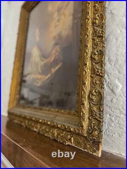 Rare Antique Ornate Large Frame Religious Framed Art St Cecilia Wood Gold Angels