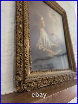 Rare Antique Ornate Large Frame Religious Framed Art St Cecilia Wood Gold Angels