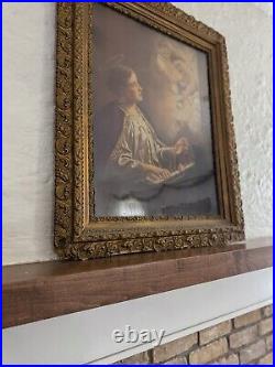 Rare Antique Ornate Large Frame Religious Framed Art St Cecilia Wood Gold Angels