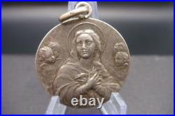 Rare Antique Religious Medal with Virgin Mary & Cherubs Devotional Pendant