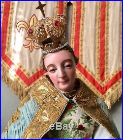 Rare Antique Santos Religious Figure Statue Of Mary Madonna Original Clothes