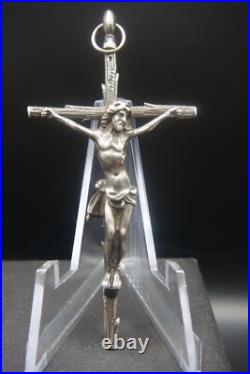 Rare Antique Silver Religious Crucifix Pendant Detailed Jesus on Rustic Cross Rare Antique Silver Religious Crucifix Pendant Detailed Jesus on Rustic Cross