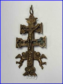 Rare Antique Spanish Colonial Caravaca Bronze Religious Catholic Reliquary Cross Rare Antique Spanish Colonial Caravaca Bronze Religious Catholic Reliquary Cross