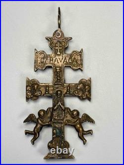 Rare Antique Spanish Colonial Caravaca Bronze Religious Catholic Reliquary Cross
