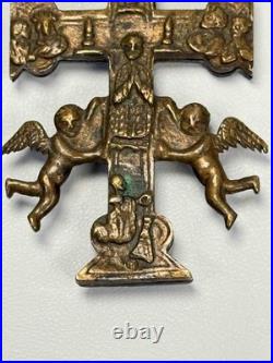Rare Antique Spanish Colonial Caravaca Bronze Religious Catholic Reliquary Cross