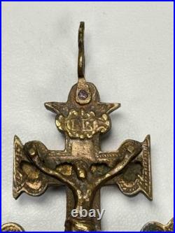 Rare Antique Spanish Colonial Caravaca Bronze Religious Catholic Reliquary Cross