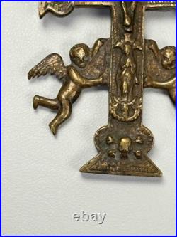 Rare Antique Spanish Colonial Caravaca Bronze Religious Catholic Reliquary Cross