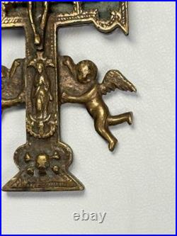 Rare Antique Spanish Colonial Caravaca Bronze Religious Catholic Reliquary Cross