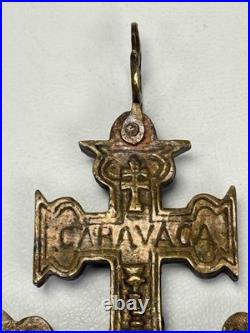 Rare Antique Spanish Colonial Caravaca Bronze Religious Catholic Reliquary Cross