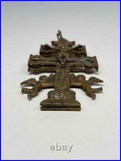 Rare Antique Spanish Colonial Caravaca Bronze Religious Catholic Reliquary Cross