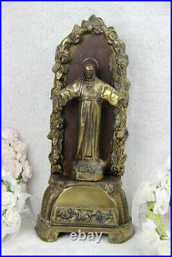 Rare Antique art nouveau 1900 spelter bronze christ in chapel religious statue