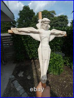 Rare Antique ceramic jesus winged as angel Crucifix wall religious