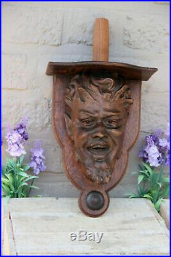 Rare Antique french religious devil head oak wood carved wall console