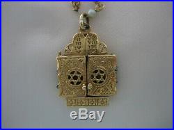 Rare Estate Antique 14k Yellow Gold Hebrew Torah Scroll Star Of David Necklace