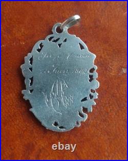 Rare French Antique Religious Medal Pendant Communion 11.06.1903 MC Monogram