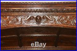 Rare French Renaissance Hooded Bench, Religious Theme, Oak, 19th Century