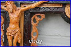 Rare German black forest Wood carved crucifix 12 apostles christ religious rare