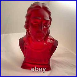 Rare HTF Vintage Antique Religious Red Vaseline Resin Jesus & Mary Bust Statues